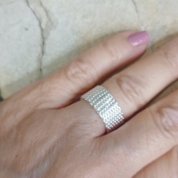 925 Sterling Silver Mesh Jewelry Set Bracelet Earrings Ring 7 - Picture 7 of 7